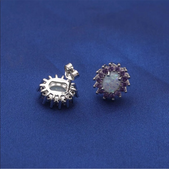 New Opal Oval Amethyst Stud Earrings - Picture 6 of 7